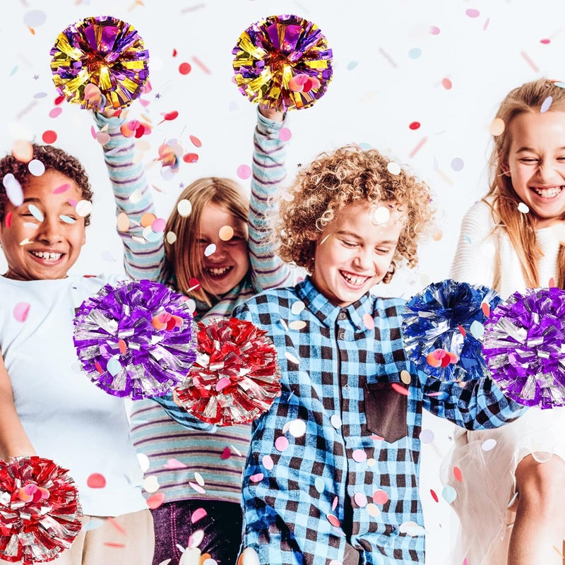 HOLENGS 4Pcs Upgraded 12inch Metallic Cheerleading Pom Poms, Cheerleader Pompoms Cheer Poms for Kids Adults, Cheering Squad Pompoms for School Sports Games Dance Party - Image 4